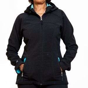 Lucy Athletic Black/Teal Athletic Fleece-lined Zip up Jacket Zip with Hood